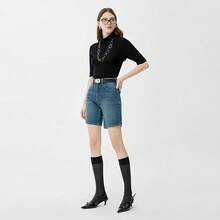 Women's Stretch Denim A-Line Shorts Loose Fit Wide Leg Casual Summer Lightweight Shorts - Blue - View 1