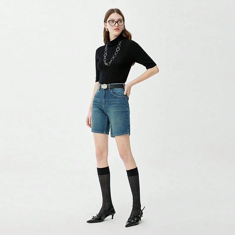 Women's Stretch Denim A-Line Shorts Loose Fit Wide Leg Casual Summer Lightweight Shorts - Blue - View 1
