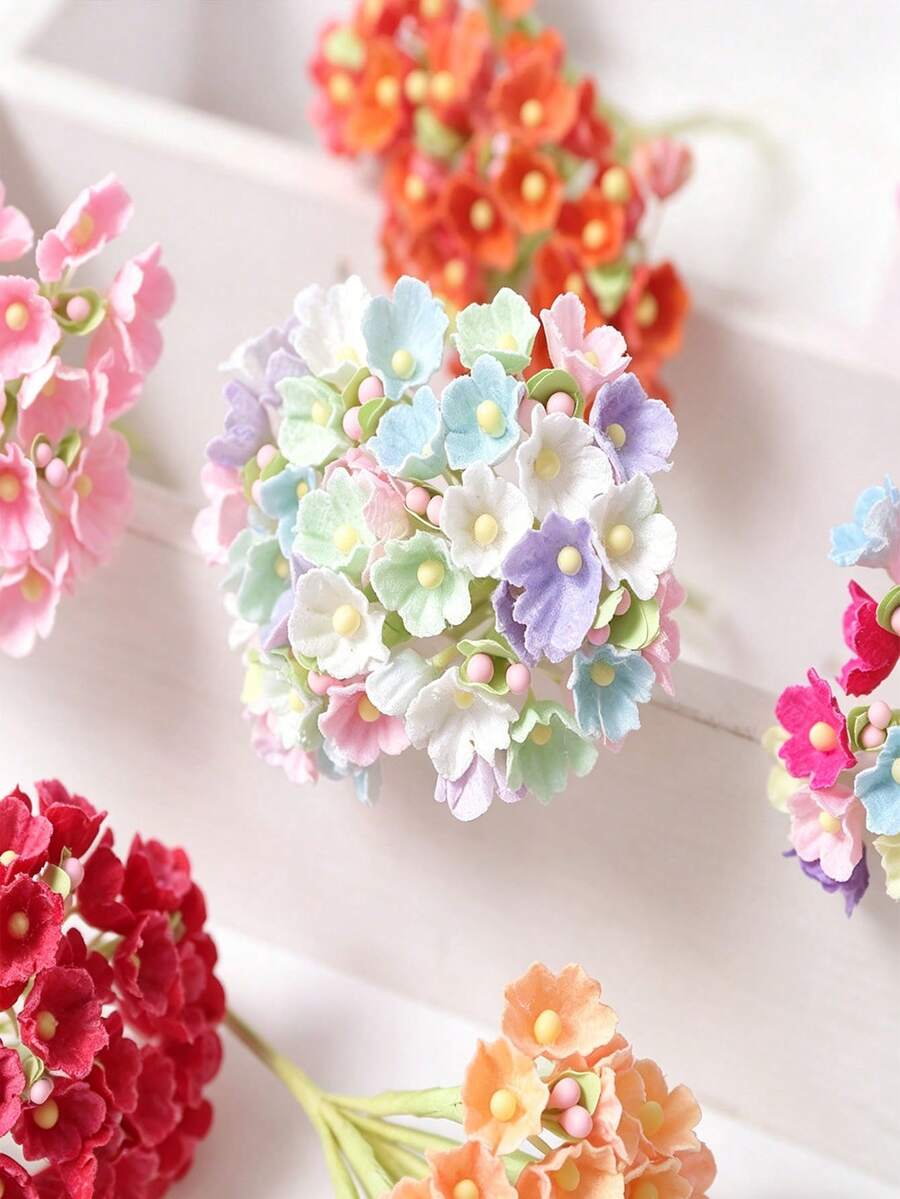 Mehrfarbiger Mini-Blumenstrauß aus Kunstblumen, kleine künstliche Blumenstiele, geeignet für DIY-Basteln, Hochzeits-Ansteckblumen, Scrapbooking, Dekoration und Brautstrauß-Accessoires - Verschiedenfarbig - Übersicht 1