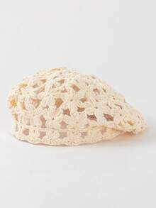 1 chiếc mũ beret nữ thời trang mùa xuân/thu, kiểu dáng rỗng, nhẹ, đan móc thủ công hình hoa cúc, phù hợp với phong cách boho hàng ngày. - A - Xem 7
