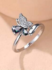 1 chiếc nhẫn hình bướm sang trọng, độc đáo, thời trang, đính đá zirconia tổng hợp, thích hợp đeo hàng ngày, dự tiệc, làm quà tặng, trang sức. - Bạc - Xem 9