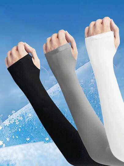1 Pair Summer Solid Color Ice Sleeves, Cycling INS Sun Protection Ice Sleeves, Spring/Summer Sun Protection Ice Sleeves, Breathable Sweat-Absorbing Ice Sleeves, Cool Arm Sleeves, Suitable For Driving, Cycling, Running, Hiking