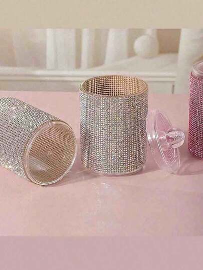 1pc Beauty Sparkling Diamond Jewelry Box, Makeup Organizer Box For Cosmetics, Storage Box For Odds And Ends,Sparkling Small Item Storage Box, Toothpick Box, Cotton Swab Box,Cleaning Swabs, Room Decor,Exquisite And Compact,Desktop Decoration,Mother's Day Gifts, Valentine's Day Gifts, Small Gifts Between Sisters