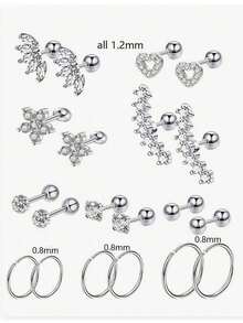 20pcs Stainless Steel Stud Earrings Set For Women Star Moon Flower Heart Leaf Opal 16G Or 20G Cartilage Earrings Hypoallergenic Flatback Earrings Piercing Jewelry Valentines - Ear Stud - View 13