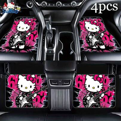 4pcs -Themed Car Mats Set, Cute  Design With Playful Style, Universal Fit Durable Four-Piece Accessories, Easy To Clean, Keep Vehicle Clean, Ideal For  Fans And Anime Lovers
