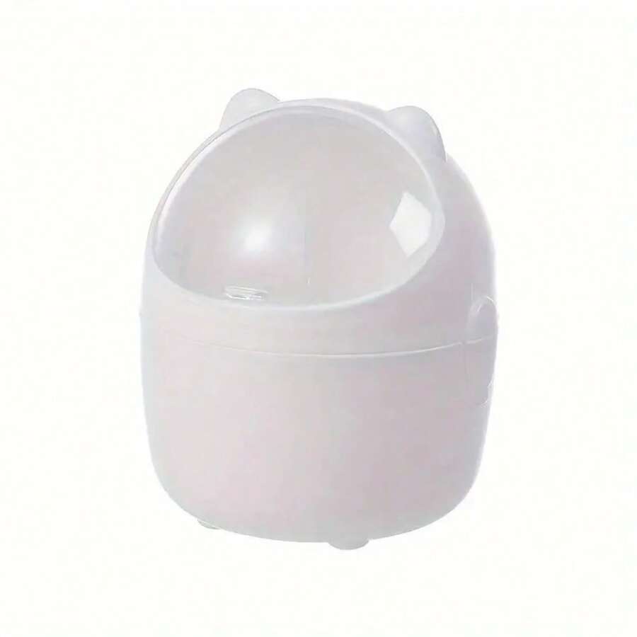 Mini Cute Cylindrical Trash Basket with Screwed Lid - Durable Plastic Desktop Trash Can - BLANCO - Ver 1