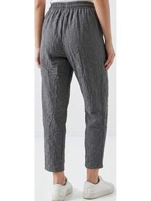 WOMEN CASUAL LOOSE FİT PANTS ELASTİC WAİST - Grey - View 3