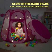 Playz Ball Pit Princess Castle Play Tents - Tiendas de campaña para niñas con estrellas oscuras y 50 bolas - Pop Up Niños Play tienda de campaña para uso interior y exterior hermoso Playland Playhouse tienda con cierre. - como en la imagen - Ver 6