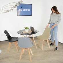 Silla de Comedor Moderna con Asiento Acolchado de Diseño Minimalista Tipo Eames Tulip - Silla Ergonomica Acojinada con Estructura de Madera Ideal para Interior - Beis - Ver 7