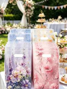 50个/套 花卉油画图案塑料礼品袋，绘画艺术手提袋，生日派对装饰，花卉主题派对用品，礼品包装，婚礼装饰，婴儿派对，购物袋，春季装饰，派对回礼 - 油畫花卉 - 查看 7