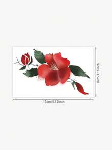 1 Tattoo Sticker, Chinese-Style Ink Red Rose Floral, Temporary Tattoo Sticker, Washable, PVC, Disposable, Waterproof And Sweatproof, For Arms, Waist, Abdomen, Back, And Legs, Non-Reflective, Realistic Tattoo, Suitable For People, For Daily Use, Lasts 3-5 Days - Multicolor - View 6