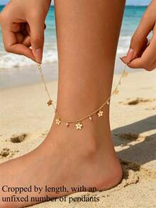 1pc Fashionable Versatile Casual Bohemian Style Flower & Faux Pearl Pendant Anklet, Suitable For Summer Beach, Daily Commute Decoration - Multicolor - View 1