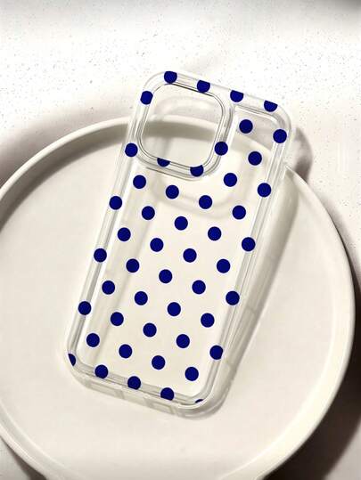 1pc Minimalist Blue Polka Dot Pattern Waterproof Shockproof Anti-Slip Airbag Soft Elegant Phone Case, Suitable As Birthday/Holiday Gift For Friends, Family And Couples, Compatible With IPhone 17, 17 Pro, 17 Pro Max, 17 Air, 16, 16 Plus, 16 Pro