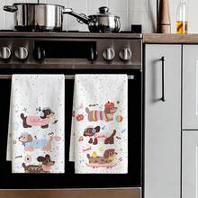1pc/2pcs/4pcs Adorable Towels Featuring Dachshund, Letter And Music Note Prints. Soft In Texture, Excellent Water Absorption And Fast Drying Performance. Washable And Practical For Kitchen, Bathroom And All Home Scenes - Multicolor - View 10