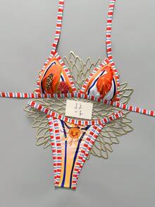 Bộ bikini gợi cảm buộc dây cổ, in hình đu đủ, thích hợp cho nữ, mùa hè đi biển. - trái cam - Xem 5