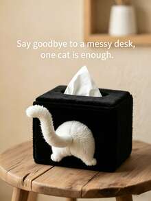 Cute Mischievous Kitten Tissue Box Holder With Plush Decor, Creative Tissue Storage Solution For Home, Bedroom, Living Room, Office Desk, Home Decor, Vanity, Storage Box - Multicolor - View 12