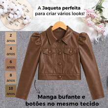 Girls' Black Faux Leather Puff Sleeve Jacket, Blogger Style, Sizes 2 To 10 Years - Marrón Chocolate - Ver 4
