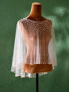 1 pieza Poncho negro transparente con parte delantera corta y parte trasera larga, accesorio de chal para fiesta, ceremonia de boda - Multicolor - Ver 5