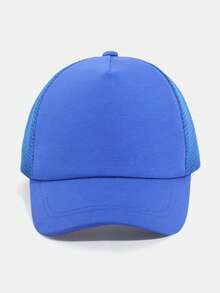 1 pieza Gorra de béisbol de malla de unicolor para niños, sombrero de sol transpirable y ajustable, adecuado para niños - azul real - Ver 6