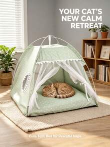 1pc Floral Pattern Pet Tent, Breathable & Washable, Thin Design, Suitable For Small Cats & Dogs, Indoor & Outdoor Use All Year Round. Cat Bed, Tent, Dog House, Indoor, Outdoor, Lace Mesh Vent, Removable Curtain, Portable, Bird Nest Tent, Cute Floral Cave - Pink - View 6