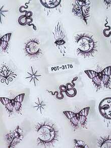 1 miếng dán móng tay dập nổi phong cách Gothic, hình bướm đen, rắn, trăng huyền bí, hoa, trang trí móng tay cá nhân hóa, phù hợp cho các bữa tiệc theo chủ đề, không mùi. - Nhiều màu - Xem 4