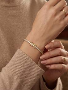 ORSA JEWELS 1 Chiếc vòng tay dây xích tennis bằng bạc sterling 925 và vàng 14k, đính đá Zirconia vuông 2mm, trang sức cao cấp dành cho nữ và nam, quà tặng đám cưới, tiệc tùng, sinh nhật và Giáng sinh 2026. Vòng tay thời trang - SB144 - Xem 2