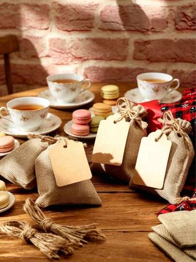 30pcs Linen Drawstring Gift Bags With Gift Tags And Strings, Reusable Linen Burlap Gift Bags For Wedding Favors, Party, Jewelry, Birthday, Holiday Packaging, DIY Craft Sachets (30pcs/10sets)
