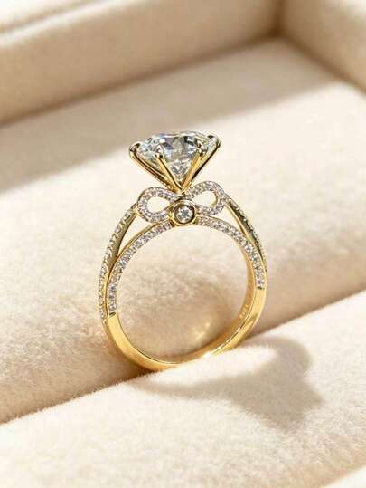 1pc Women's Engagement Ring, Sweet & Cute Cubic Zirconia Butterfly Decor Ring, Suitable For Wedding, Party, Daily Wear And Holiday Gift