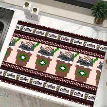 1pc Retro Pixel Pattern Printed Absorbent Dish Drying Mat, Home Decor, Suitable For Espresso Machine, Sink, Faucet, Bathroom, Kitchen Accessories - Multicolor - View 9