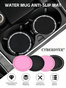 CyberDyer 1/2个通用防滑水杯垫，闪亮汽车杯架杯垫，通用水晶水钻防滑杯架内嵌式杯垫，防水圆形汽车饮料垫，SUV卡车用车内饰配件 - A - 查看 12
