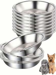 PETSIN 1/2/5 buah Mangkuk Kucing Stainless Steel, Mangkuk Makanan & Air Hewan Peliharaan Dangkal Lebar 5,9 Inci, Mudah Dibersihkan, Untuk Kucing & Anjing Kecil - 365 ml - View 11