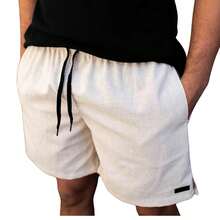 Men's Linen Comfort Shorts With Discreet Side Pockets And Elastic Waistband - Light Beige - View 9