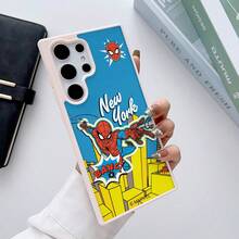 漫威蜘蛛侠透明手机壳 - “纽约市”复古漫画印花，兼容MagSafe，适用于三星S26 Ultra/S26 Edge/S26 Plus/S26/S25 Ultra/S25 Plus/S25/S25FE/S25Edge/S24 Ultra/S24 Plus/S24/S24FE/S23FE/S23 Ultra/S23 Plus/S23/S22 Ultra/S22 Plus/S22/A15/A16/A17/A35/A36/A54/A55/A56/ 圣诞礼物，送给女朋友 - 藍色 - 查看 3