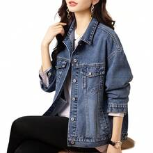Women's Short Denim Jacket Retro Style Casual Slim Fit Lightweight Autumn Thin Coat - Blue - View 3