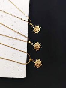 1pc Natural Style 18K Gold Plated Stainless Steel Sunflower Pendant Necklace, Unisex Minimalist Luxury Daily Wear - Yellow Gold - View 2