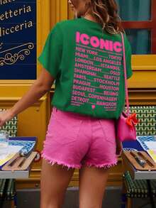 Kaos Wanita Kasual Leher Bulat Lengan Pendek Ukuran Besar Musim Panas - Dark Green - View 4