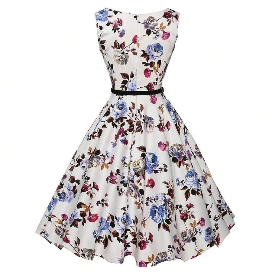 Vestidos de verano vestido ropa bata floral retro swing casual vintage vestidos rockabilly - Fucsia - Ver 1