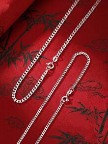 1pc S925 Sterling Silver Men's Necklace, Minimalist Silver Chain Necklace, Available In Multiple Sizes And Widths, Anti-Oxidation And Low Allergy, Suitable For Daily Wear And Gift For Both Men And Women - Silver - View 10