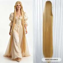 160cm Ultra Long Straight Blonde Anime Cosplay Wig With Bangs - Heat Resistant Synthetic Hair, Extra Long Golden Center Part Anime & Princess Wig For Women, Holiday, Comic Con, Stage Performance, Themed Party & Daily Use, Natural Looking - Multicolor - View 2