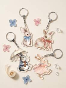 1pc Flat Cute Rabbit Acrylic Keychain, High-Definition Printing Unisex Acrylic Material Bag Pendant, Multifunctional Key Organizer, Suitable For Personal Decoration, Party Favors, Back To School Gifts - Multicolor - View 1
