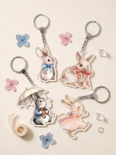1pc Flat Cute Rabbit Acrylic Keychain, High-Definition Printing Unisex Acrylic Material Bag Pendant, Multifunctional Key Organizer, Suitable For Personal Decoration, Party Favors, Back To School Gifts