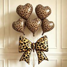 6pcs/Set 38-Inch Large Leopard Print Bow Foil Balloons Set, Suitable For Wedding, Party, Valentine's Day, Birthday, Bachelorette Party Decoration - Multicolor - View 1