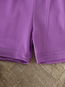 2pcs/Set Infant Girls' 0-3 Years Old Colorful Heart Print Top + Solid Color Shorts, Casual & Simple, Suitable For Daily Wear In Summer - Purple - View 8