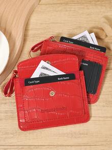 Red Crocodile Pattern Chain Keychain Card Wallet Purse, Mini Zip Around With Flap Multi-Card Slots, PU Leather Coin Pocket Unisex For Daily Use Travel, Compact Minimalist Accessory For Birthday Christmas Gift - Red - View 8