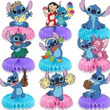 Decoración de centro de mesa para fiesta de cumpleaños con tema de Stitch azul, decoración colgante de pared para ambiente de fiesta en el hogar - Ver 4