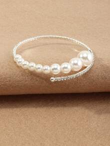 NAIZHU 1 chiếc vòng tay thời trang, thanh lịch, tối giản, đính pha lê và ngọc trai giả, đa năng cho cả đeo hàng ngày và dự tiệc. - trắng - Xem 1