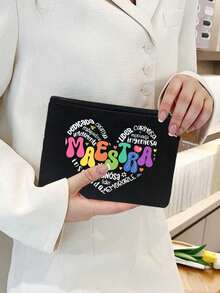 Multi-Color Maestra Letter & Heart Pattern Cosmetic Bag, Cute Large Capacity Storage Pouch, Daily Toiletry Bag, Multifunctional Storage Bag, Lightweight Travel Handbag, Exquisite Gift, Travel Souvenir For Friends, Essential Storage Bag For Work, School, Travel, Picnic, Camping, Outdoor Activities, Valentine's Day Gift, Back To School Essential - Multicolor - View 5