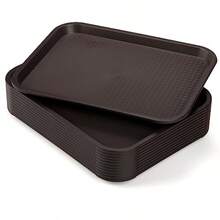 Yarlung - Paquete de 12 bandejas de plástico para comida rápida, 13.7 x 10.5 pulgadas, bandejas rectangulares para cafetería, restaurante, mesa de centro, cocina, fiesta, café - Marrn - Ver 9