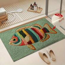 1件 2D平面魚紋設計超細纖維浴室地墊，防滑超柔軟浴室地毯，門墊，浴室吸水墊，可機洗，低毛絨，TPR背底，針織布料，適用於浴室、臥室、廚房、玄關，室內外通用，浴室配件與裝飾，完美新家禮物 - A - 查看 1