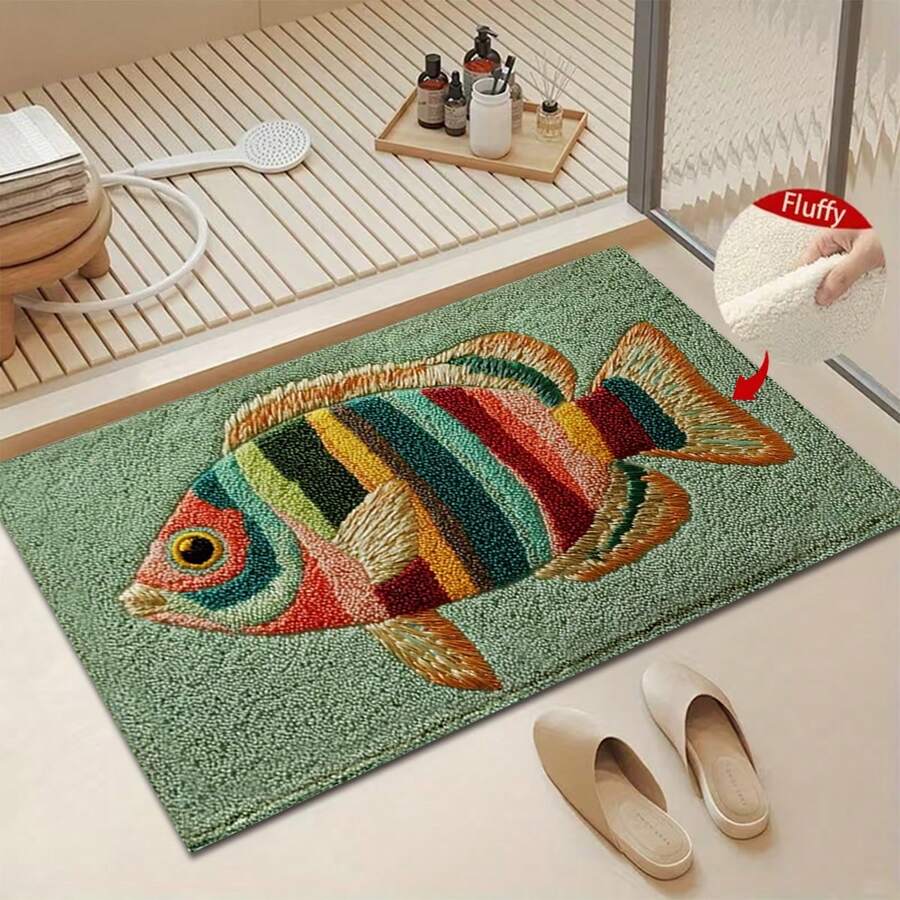 1件 2D平面魚紋設計超細纖維浴室地墊,防滑超柔軟浴室地毯,門墊,浴室吸水墊,可機洗,低毛絨,TPR背底,針織布料,適用於浴室、臥室、廚房、玄關,室內外通用,浴室配件與裝飾,完美新家禮物 - A - 查看 1